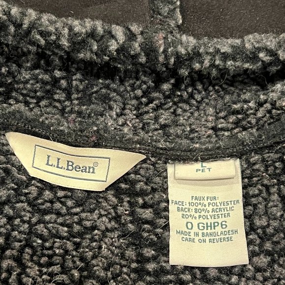 L.L. Bean Women's Microsuede Sherpa Hooded Jacket, Horn Buttons, Black, LP - Picture 3 of 6